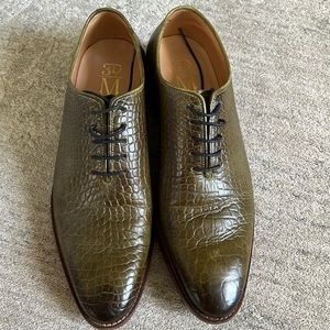 3DM Lifestyle Men's Modern Crocodile Embossed Calfskin Lace Up Leather Oxford 10